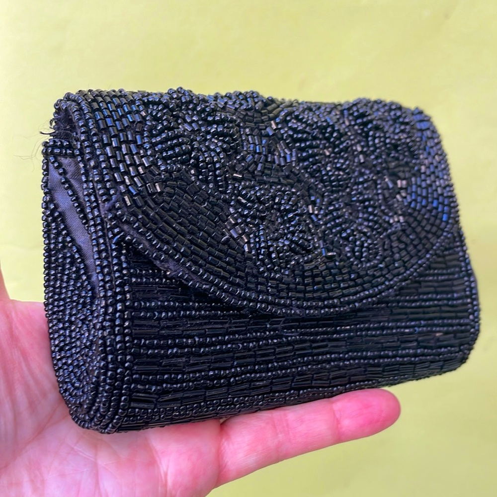 Vintage black all beaded small clutch